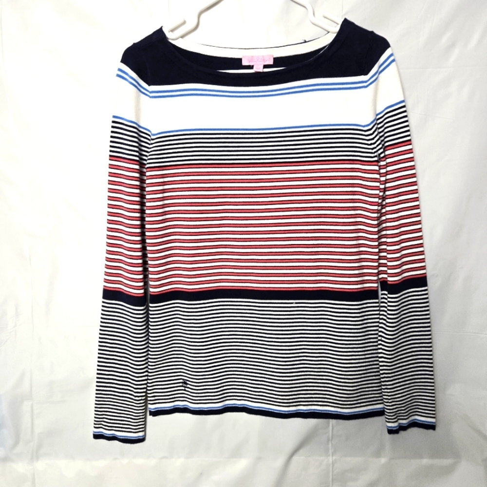 Lilly Pulitzer Maria Striped Long Sleeve Lightweight Sweater Women's Size Large